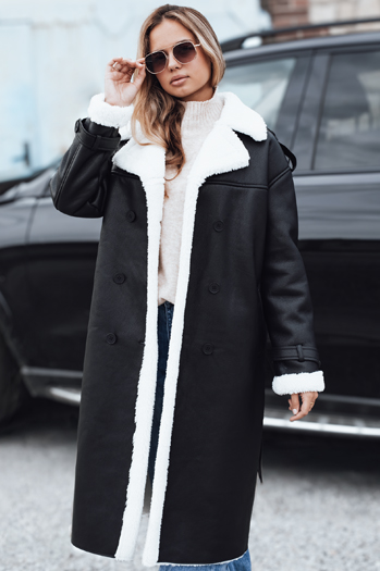 Płaszcz zimowy damski CHICFROST długi czarny skórzany Dstreet TY4991