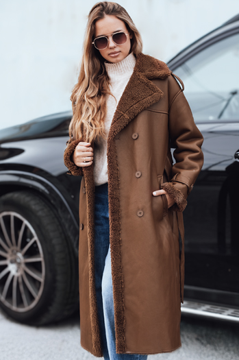 Płaszcz zimowy damski CHICFROST długi brązowy skórzany Dstreet TY4992
