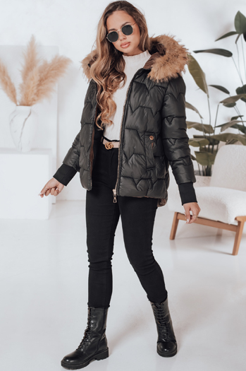 Kurtka damska zimowa SNOWMISS pikowana czarna z kapturem Dstreet TY4999