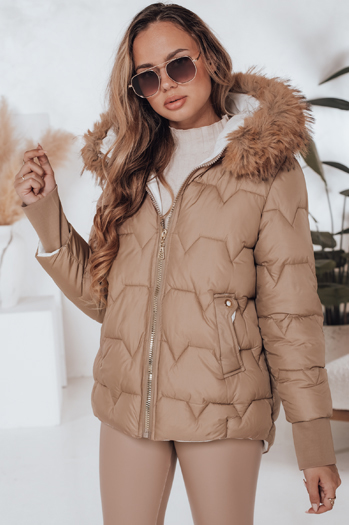 Kurtka damska zimowa SNOWMISS pikowana beżowa z kapturem Dstreet TY5000