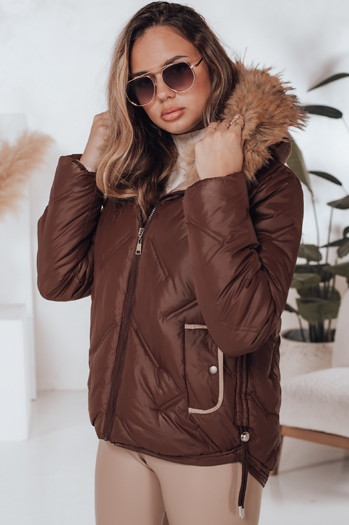 Kurtka damska zimowa COLDLIKE pikowana z kapturem brązowa Dstreet TY5003