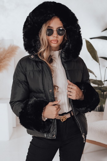 Kurtka damska zimowa YOUWARM krótka pikowana z futerkiem czarna Dstreet TY5006