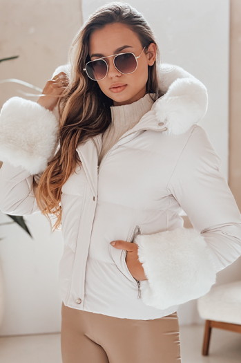 Kurtka damska zimowa YOUWARM krótka pikowana z futerkiem biała Dstreet TY5007