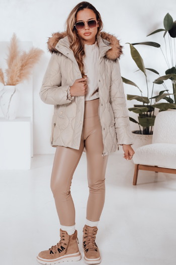 Kurtka zimowa damska LUMORE pikowana z kapturem jasnobeżowa Dstreet TY5012