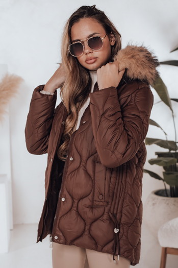 Kurtka zimowa damska LUMORE pikowana z kapturem brązowa Dstreet TY5013