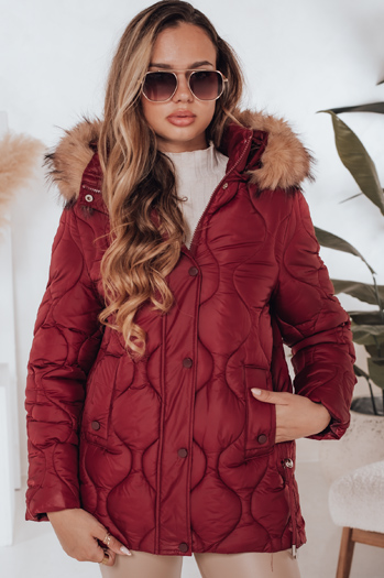 Kurtka zimowa damska LUMORE pikowana z kapturem bordowa Dstreet TY5014
