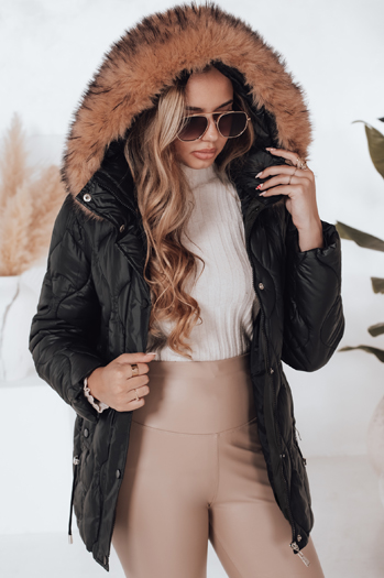 Kurtka zimowa damska LUMORE pikowana z kapturem czarna Dstreet TY5015