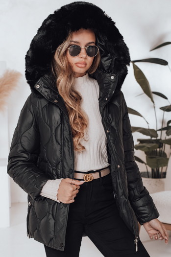 Kurtka zimowa damska LUMORE pikowana z kapturem czarna Dstreet TY5016