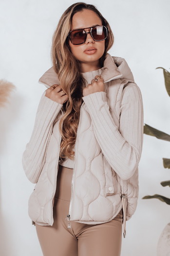 Kamizelka damska pikowana z kapturem MISSVEST beżowa Dstreet TY5020