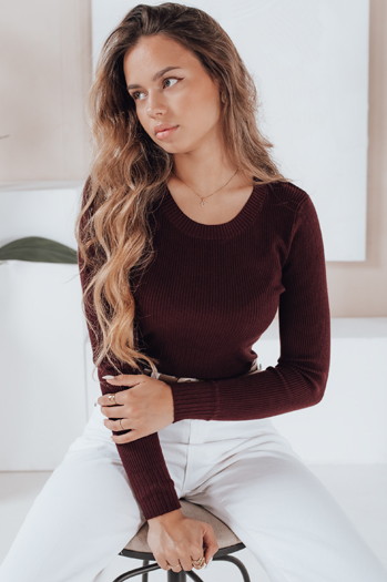 Damski sweter prążkowany NOLVIE bordowy Dstreet MY2493