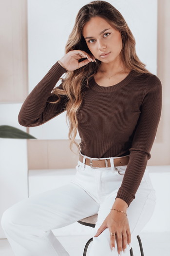 Damski sweter prążkowany NOLVIE brązowy Dstreet MY2494
