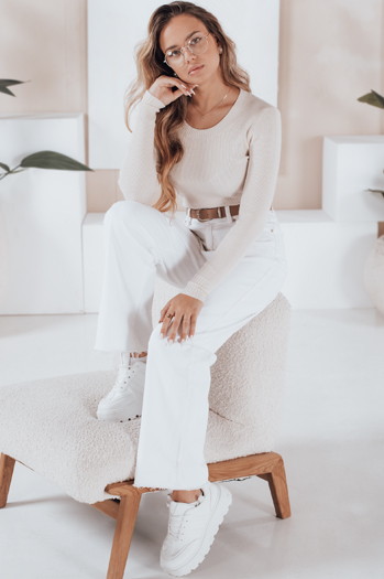 Damski sweter prążkowany NOLVIE ecru Dstreet MY2495