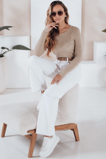 Damski sweter prążkowany NOLVIE beżowy Dstreet MY2496