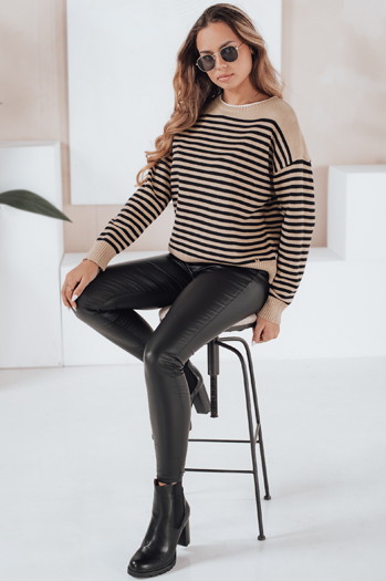 Damski sweter w paski ELVARA kamelowy Dstreet MY2525