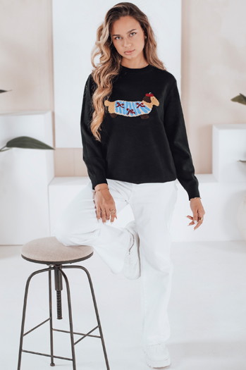 Damski sweter z aplikacją psa CHICPAWS czarny Dstreet MY2541