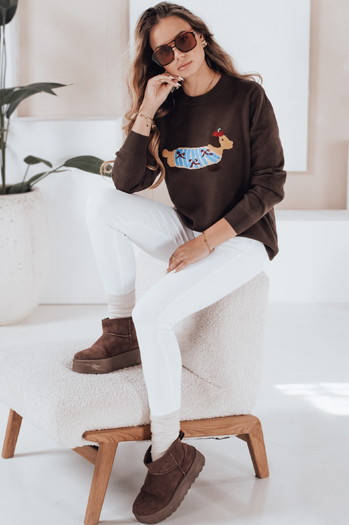 Damski sweter z aplikacją psa CHICPAWS brązowy Dstreet MY2544