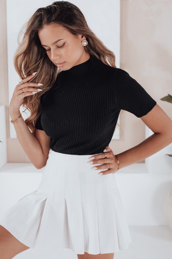 Damski sweter prążkowany z krótkim rękawem GIRLGLORY czarny Dstreet MY2552