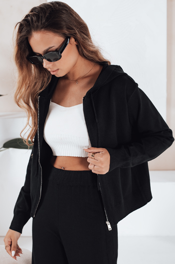 Komplet damski dzianinowy z kapturem czarny Dstreet AY1154