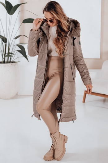 Kurtka damska przejściowa ORVITA pikowana z kapturem ciemnobeżowa Dstreet TY5027