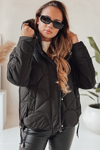 Kurtka damska zimowa LOVEWARM krótka pikowana z kapturem czarna Dstreet TY5039