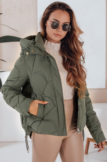Kurtka damska zimowa LOVEWARM krótka pikowana z kapturem zielona Dstreet TY5040
