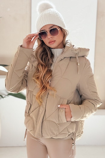 Kurtka damska zimowa LOVEWARM krótka pikowana z kapturem kamelowa Dstreet TY5041