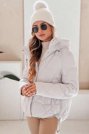 Kurtka damska zimowa LOVEWARM krótka pikowana z kapturem biała Dstreet TY5042