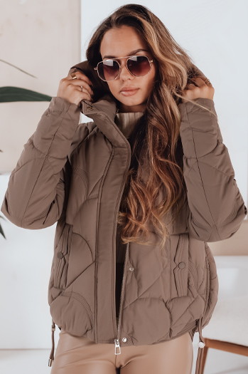 Kurtka damska zimowa LOVEWARM krótka pikowana z kapturem ciemnobeżowa Dstreet TY5044