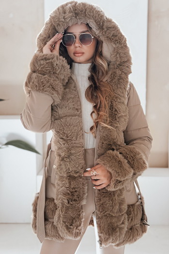 Kurtka damska zimowa CITYGLANCE z futerkiem kamelowa Dstreet TY5046