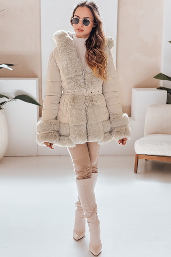 Kurtka damska zimowa CITYGLANCE z futerkiem jasnobeżowa Dstreet TY5047
