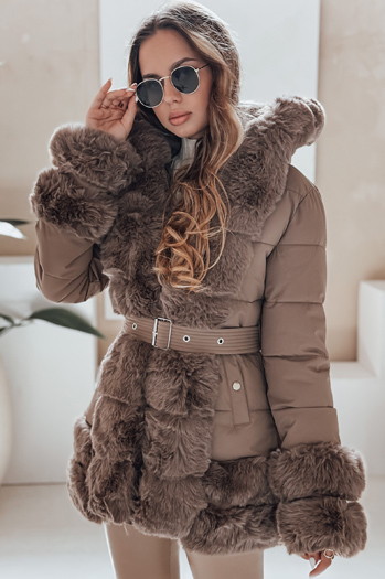 Kurtka damska zimowa CITYGLANCE z futerkiem brązowa Dstreet TY5048