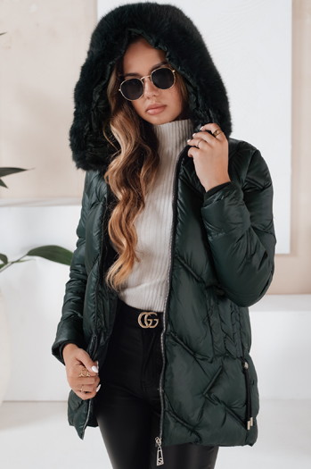 Kurtka damska zimowa LOVEINSIDE pikowana z futerkiem ciemnozielona Dstreet TY5050