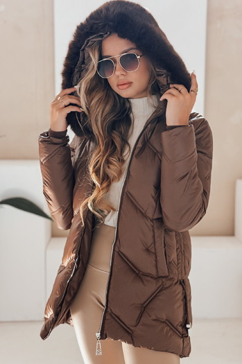 Kurtka damska zimowa LOVEINSIDE pikowana z futerkiem brązowa Dstreet TY5052