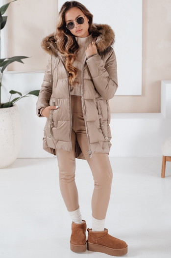 Kurtka damska zimowa NORINA pikowana z futerkiem kamelowa Dstreet TY5056