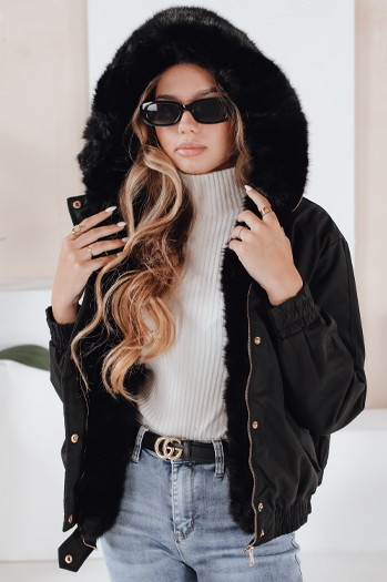 Kurtka damska zimowa VESSADA krótka z futerkiem czarna Dstreet TY5059