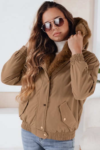 Kurtka damska zimowa VESSADA krótka z futerkiem jasnobrązowa Dstreet TY5061