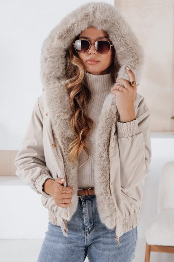 Kurtka damska zimowa VESSADA krótka z futerkiem jasnobeżowa Dstreet TY5062
