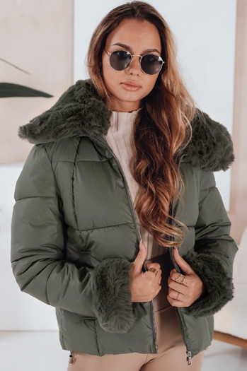 Kurtka damska pikowana krótka z futerkiem zielona Dstreet TY5068