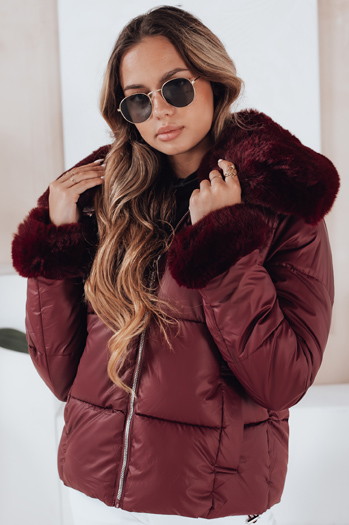 Kurtka damska pikowana krótka z futerkiem burgundowa Dstreet TY5071