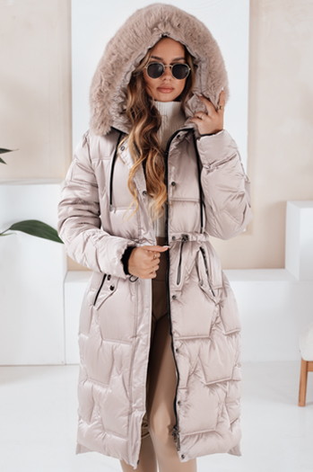 Kurtka zimowa damska długa pikowana z futerkiem beżowa Dstreet TY5075