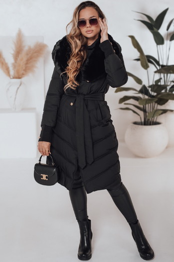 Kurtka zimowa damska pikowana z futerkiem czarna Dstreet TY5076