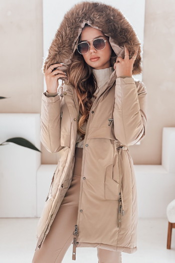 Kurtka zimowa damska parka z kapturem kamelowa Dstreet TY5082