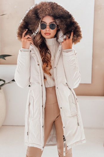 Kurtka zimowa damska parka z kapturem jasnobeżowa Dstreet TY5083