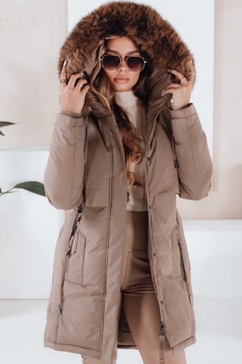 Kurtka zimowa damska parka z kapturem ciemnobeżowa Dstreet TY5084