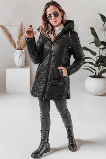 Kurtka zimowa damska pikowana z kapturem czarna Dstreet TY5089