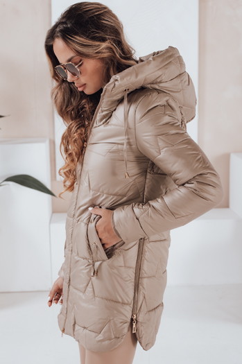 Kurtka zimowa damska pikowana z kapturem kamelowa Dstreet TY5091