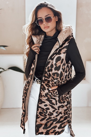 Kamizelka damska dwustronna z kapturem kamelowa Dstreet TY5095