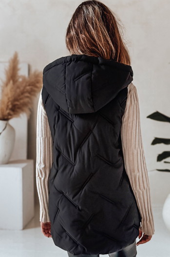 Kamizelka damska pikowana z kapturem czarna Dstreet TY5105