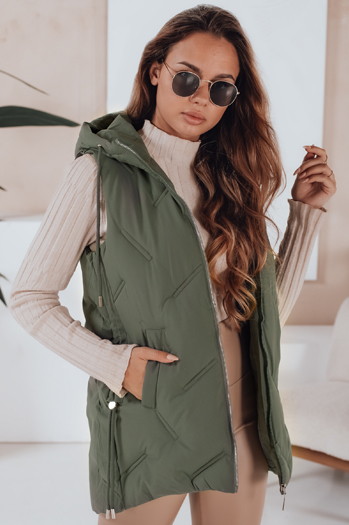 Kamizelka damska długa pikowana z kapturem zielona Dstreet TY5106