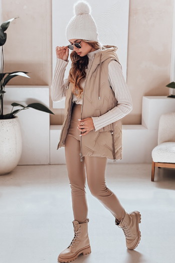 Kamizelka damska pikowana z kapturem kamelowa Dstreet TY5107